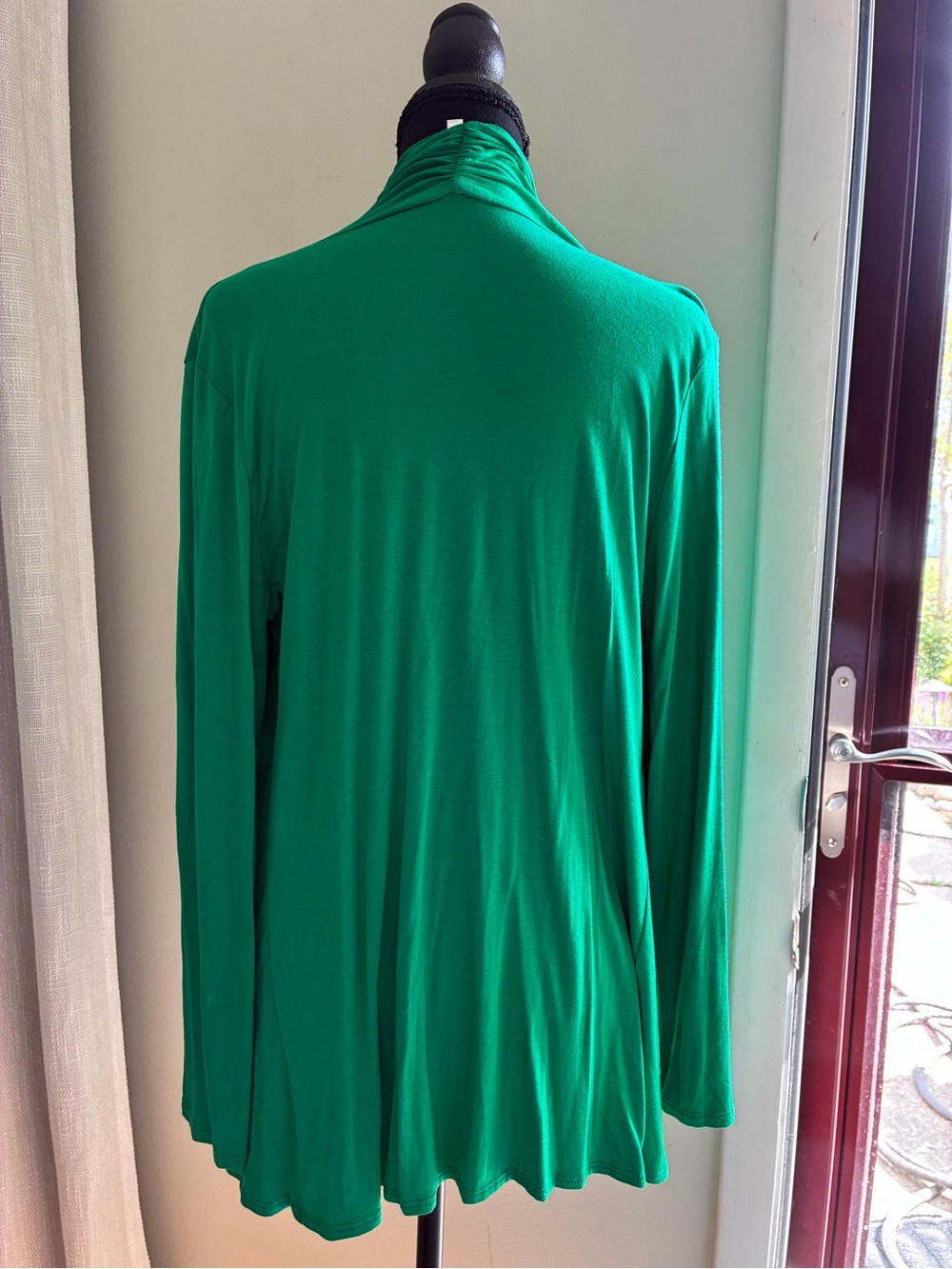 Azules Open-Front Draped Cardigan - Bright Green Tee Shirt Material NWOT - Picture 2 of 3